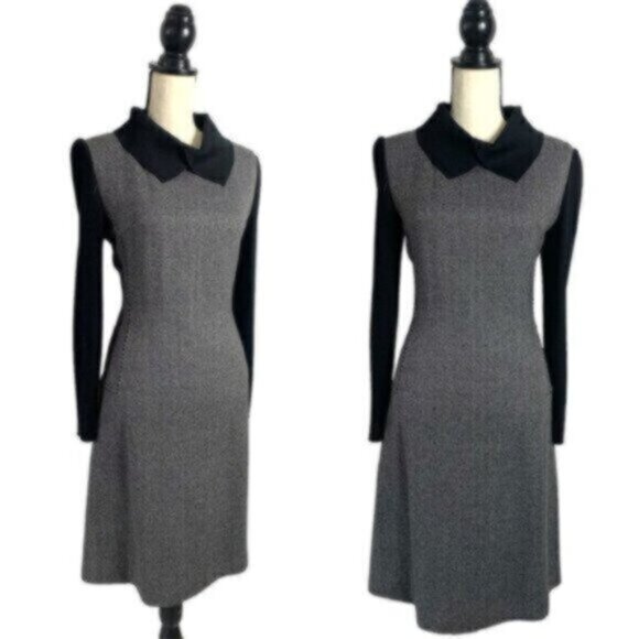 Vintage Tweed Wool Collared Knee Length Sheath Office Dress - Picture 6 of 11